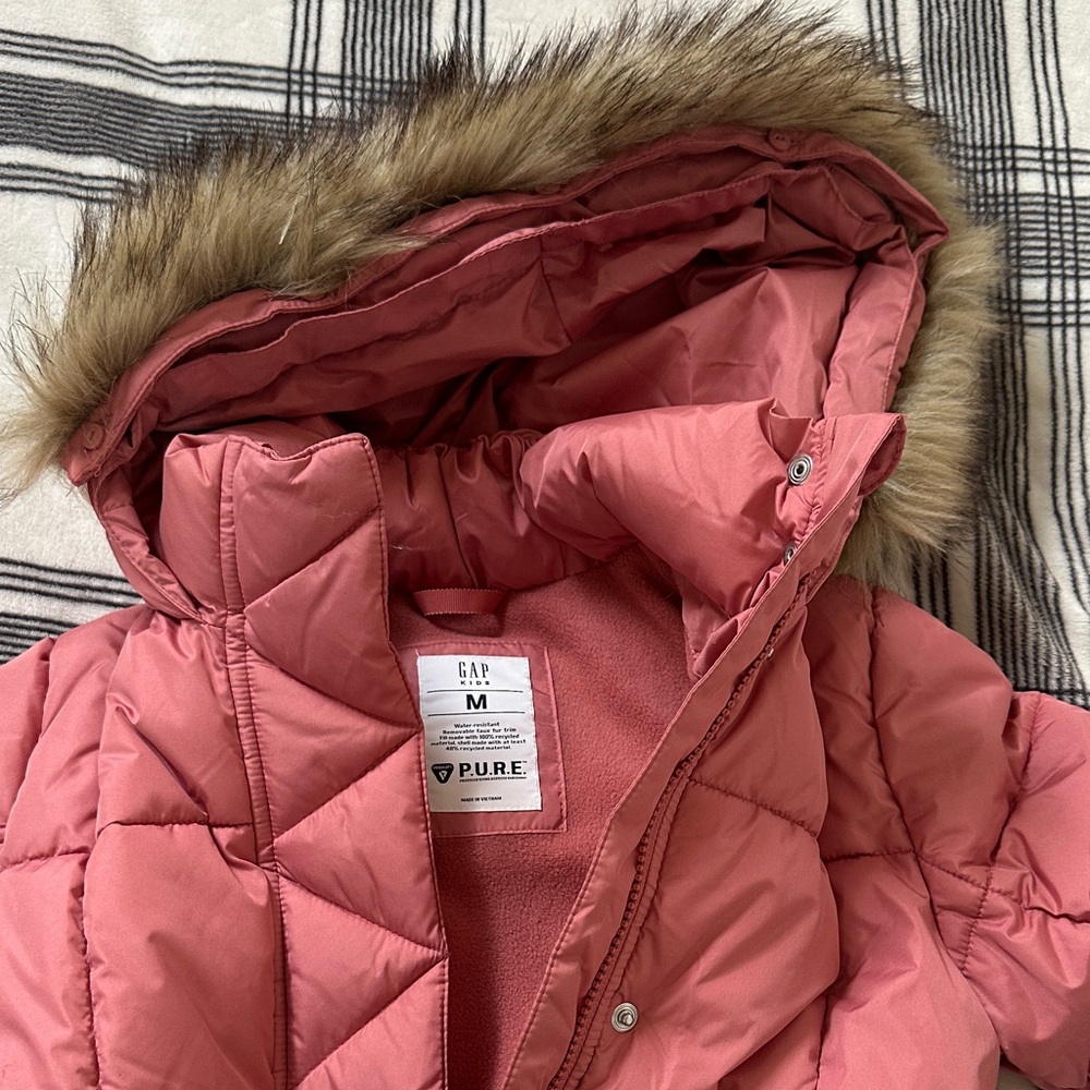 NWT GAP Kids Rose Puffer Jacket with Faux Fur Trim